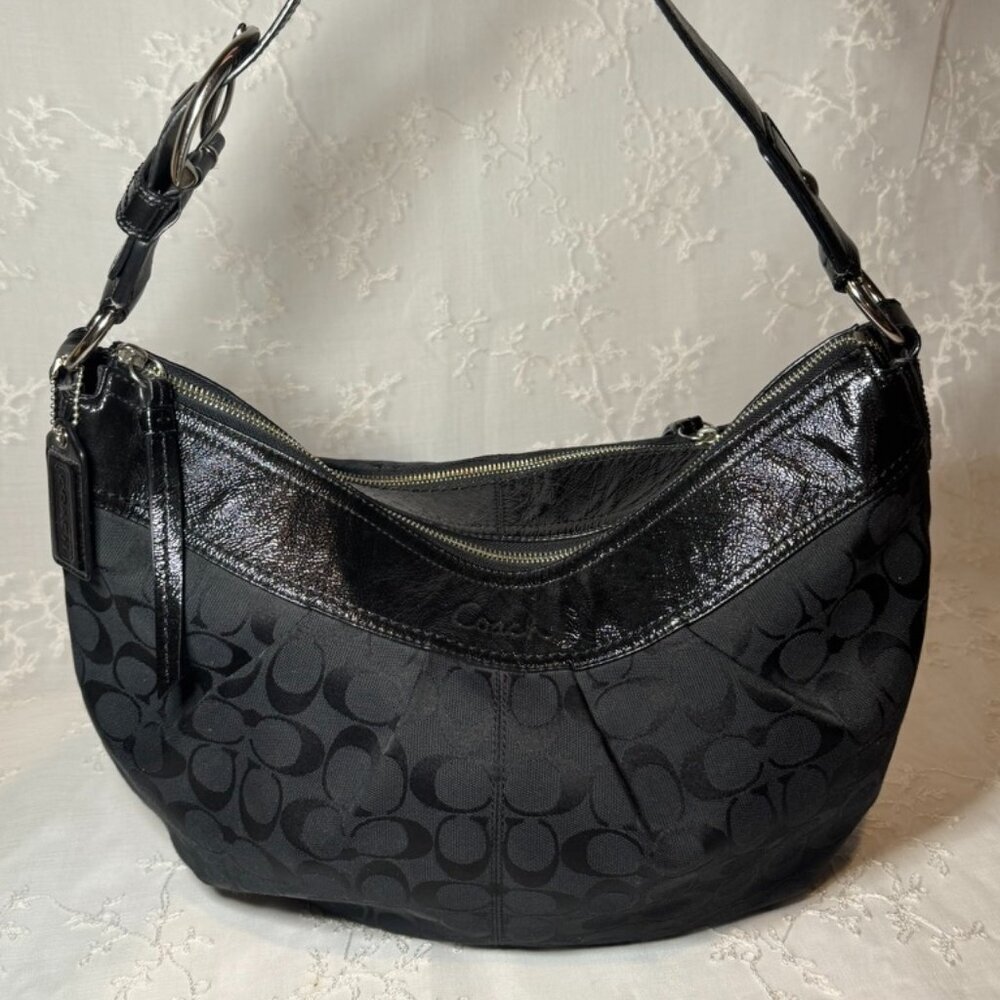 Coach Black Pleated Hobo Shoulder Bag with Buckle Strap